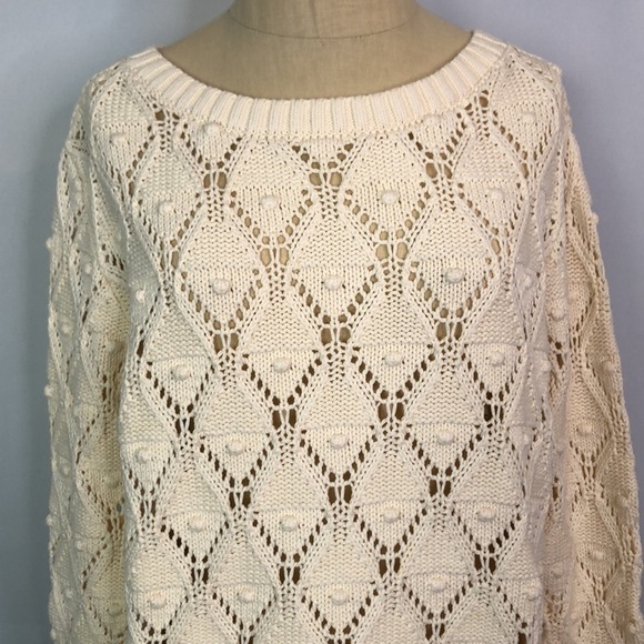 Tommy Hilfiger Womens Pullover Sweater Beige Diamond Chunky Loose Knit Ribbed S - Picture 3 of 10